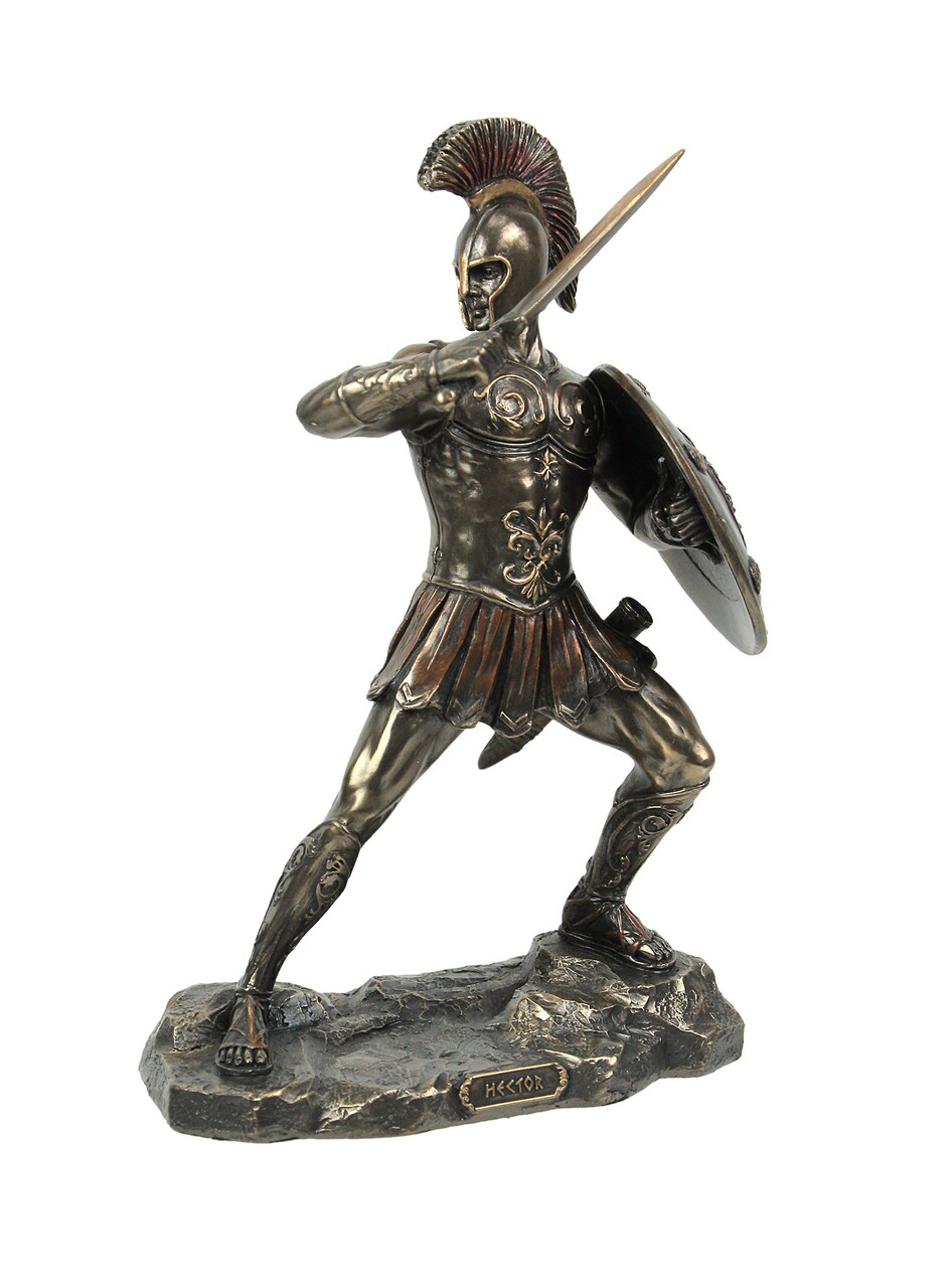 Trojan Hero Warrior Hector of Troy Holding Spear and Shield Tabletop Statue